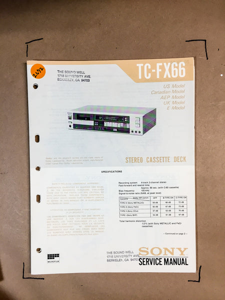 Sony TC-FX66 Cassette Service Manual *Original*