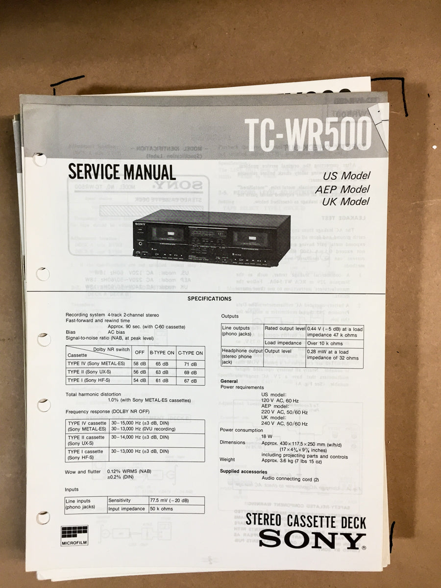 Sony TC-WR500 Service Manual *Original*