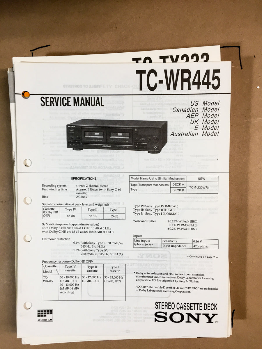 Sony TC-WR445 Service Manual *Original*