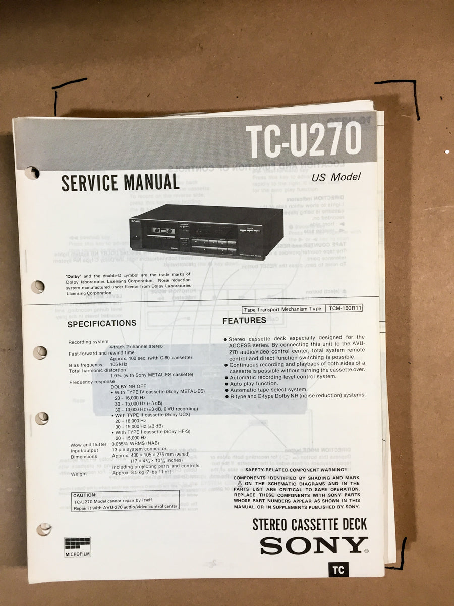 Sony TC-U270 Service Manual *Original*
