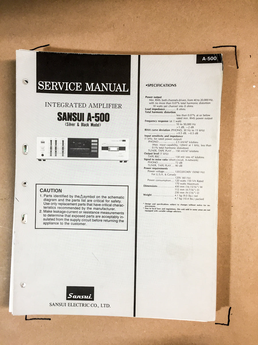 Sansui A-500 Integrated Amplifier Service Manual *Original*