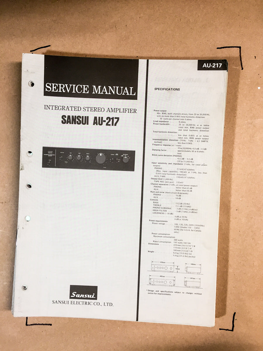 Sansui AU-217 Integrated Amplifier Service Manual *Original*