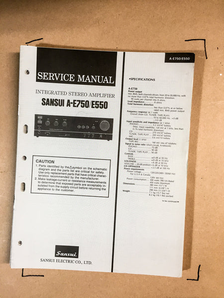 Sansui A-E750 / A-E550 Integrated Amplifier Service Manual *Original*