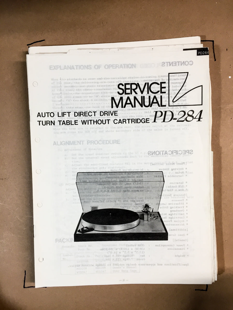 Luxman PD-284 Turntable Service Manual *Original*