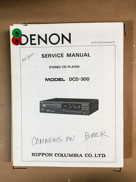 Denon DCD-300 CD Player Service Manual *Original*
