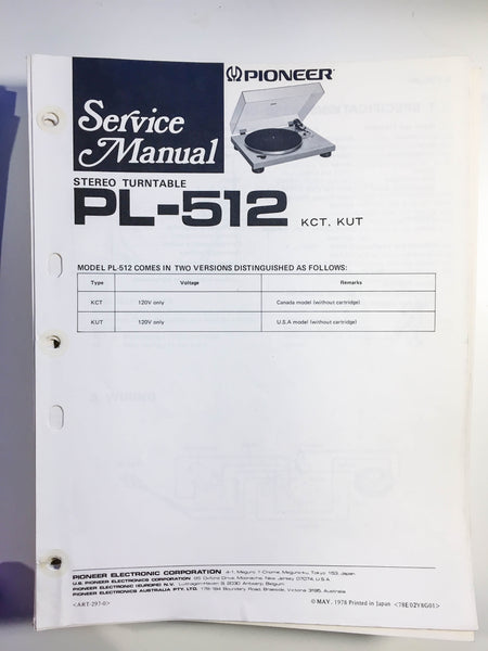 Pioneer PL-512 Turntable Service Manual *Original* #2