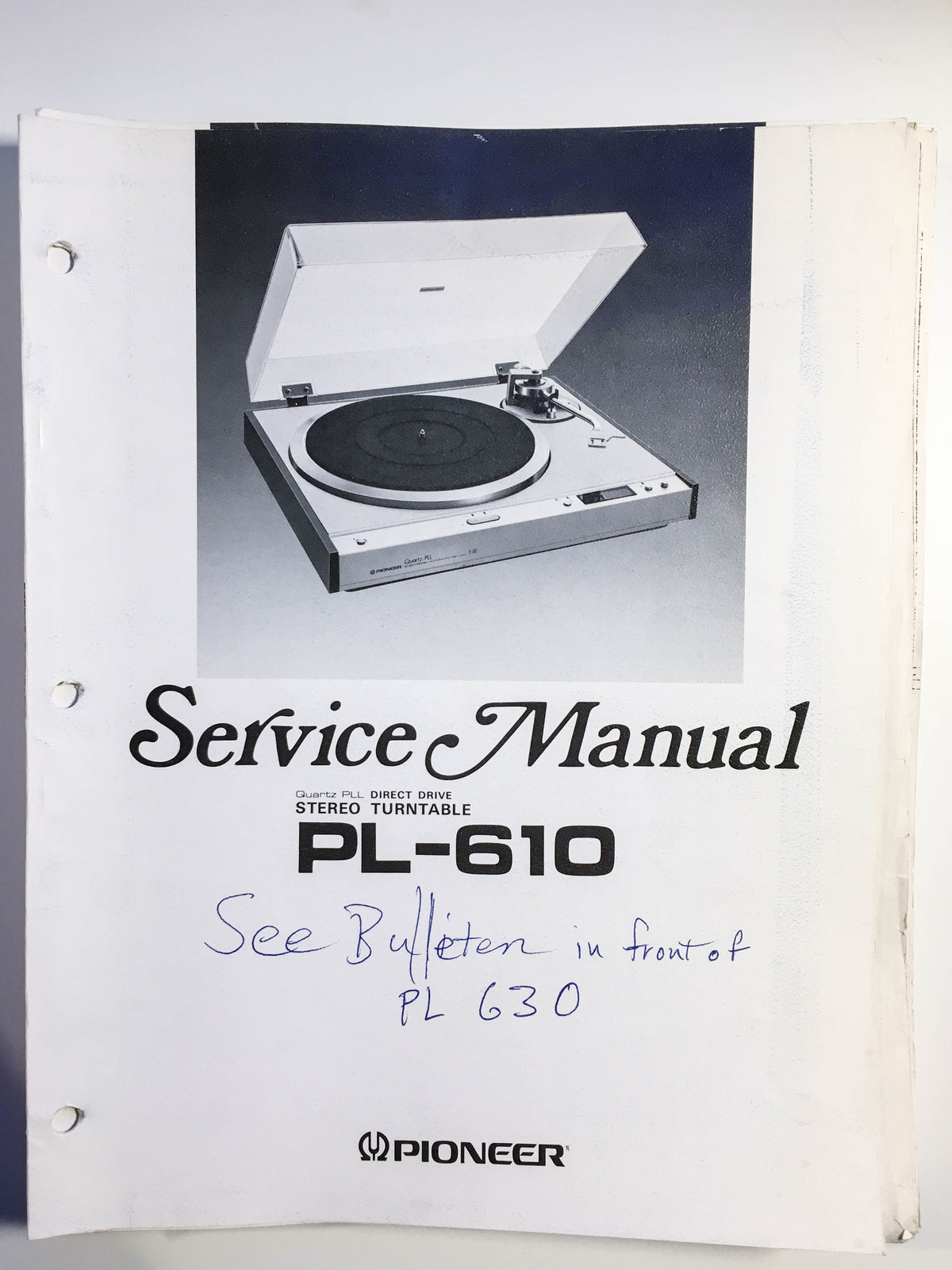 Pioneer PL-610 Turntable Service Manual *Original*