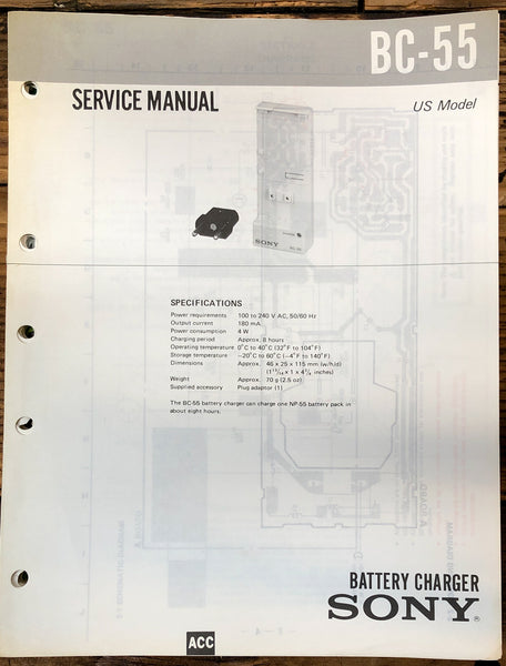 Sony BC-55 Battery Charger  Service Manual *Original*