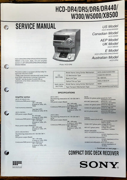 Sony HCD-DR4 -DR5 -DR6 -DR440 -W300 -W5000 -XB500   Service Manual *Original*