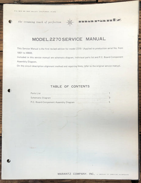 Marantz Early Model 2270 Receiver  Service Manual *Original*
