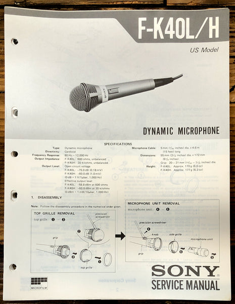 Sony F-K40L -K40H Microphone  Service Manual *Original*