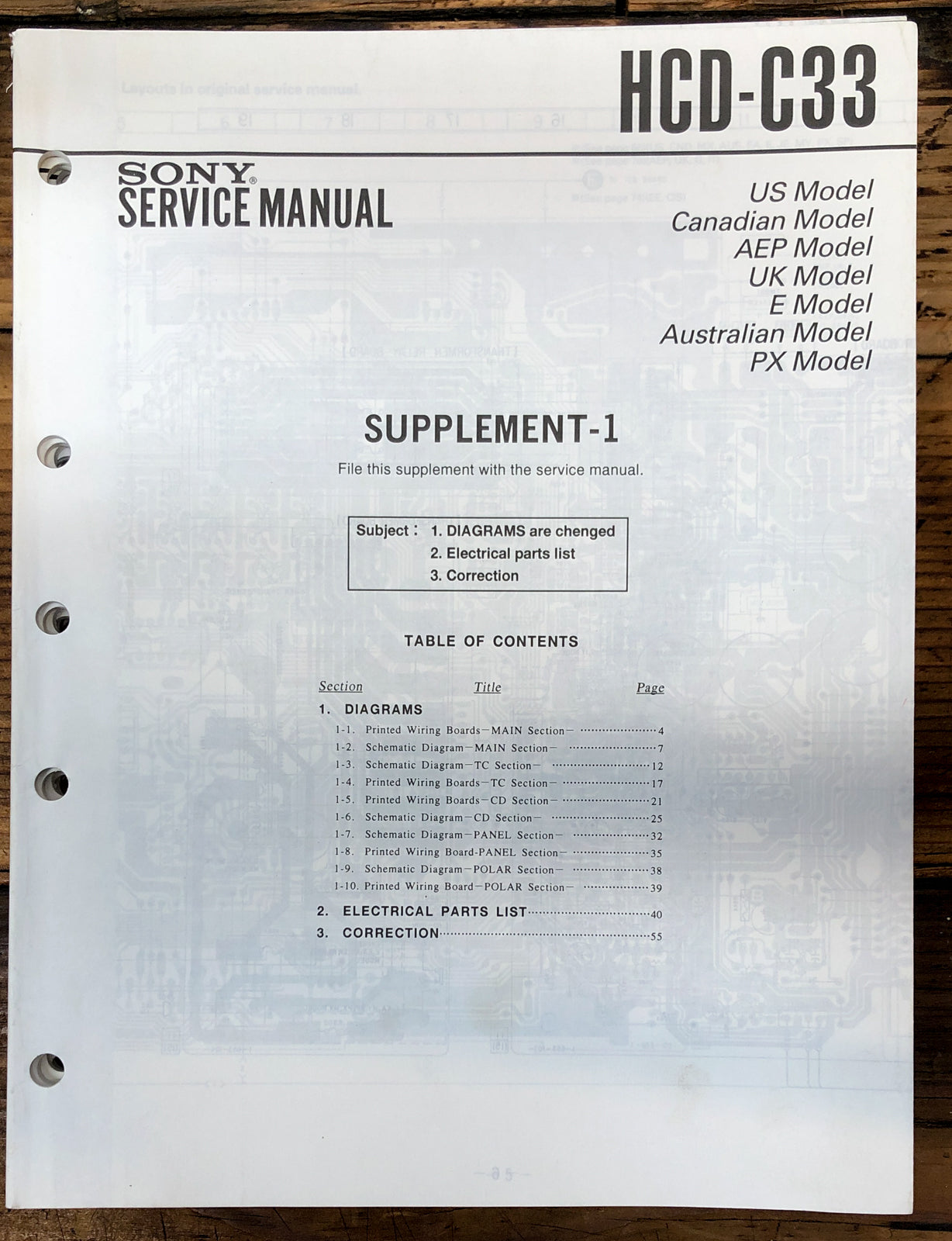 Sony HCD-C33 Stereo Supp. Service Manual *Original*