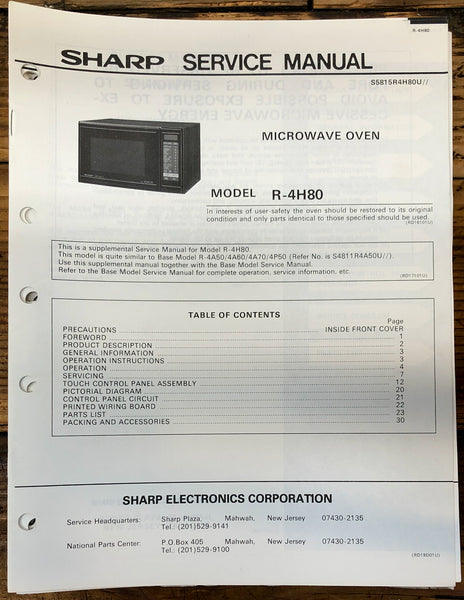 Sharp R-4H80 Microwave  Service Manual *Original*