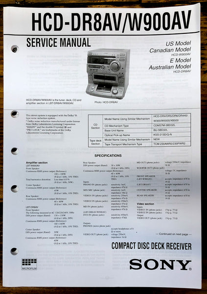 Sony HCD-DR8AV -W900AV Stereo  Service Manual *Original*