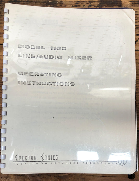 Spectra Sonics Model 1100 Mixer  Owners / User Manual *Copy*