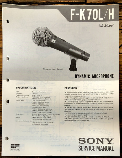 Sony F-K70L -K70H Microphone  Service Manual *Original*