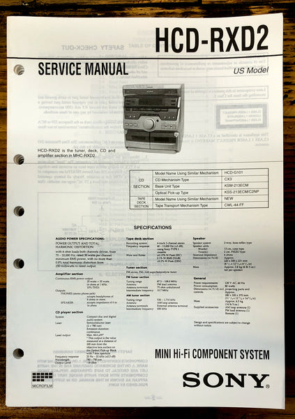 Sony HCD-RXD2 Stereo  Service Manual *Original*