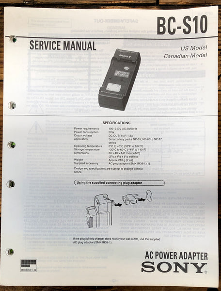 Sony BCA-S10 Battery Charger  Service Manual *Original*