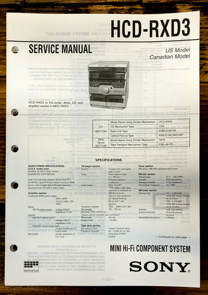 Sony HCD-RXD3 Stereo  Service Manual *Original*