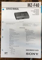 Sony MZ-F40 Mini Disc Player  Service Manual *Original*