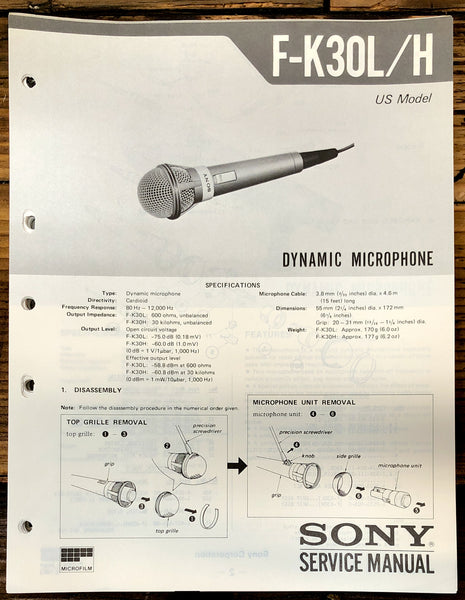 Sony F-K30L -K30H Microphone  Service Manual *Original*