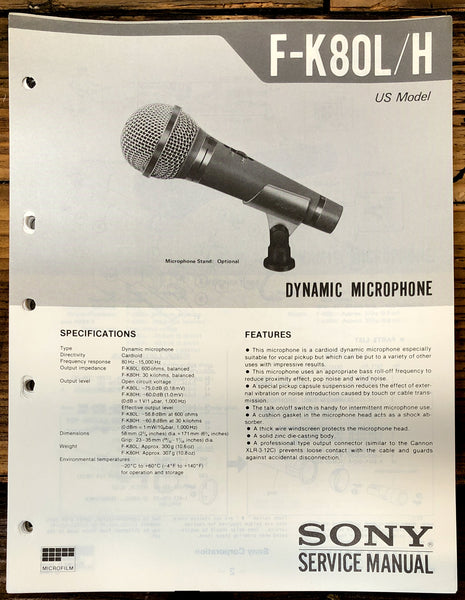 Sony F-K80L -K80H Microphone  Service Manual *Original*