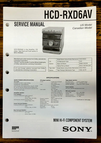 Sony HCD-RXD6AV Stereo  Service Manual *Original* #1