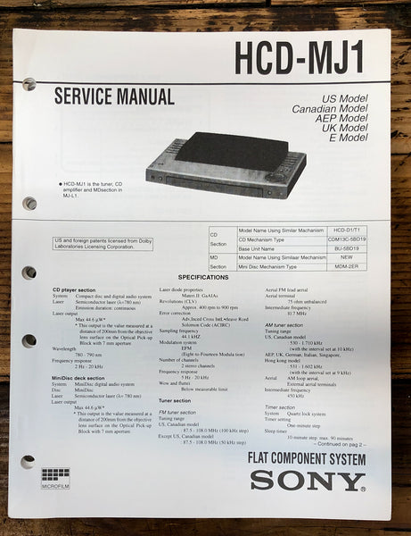 Sony HCD-MJ1 Stereo  Service Manual *Original*