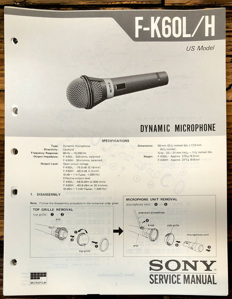 Sony F-K60L -K60H Microphone  Service Manual *Original*