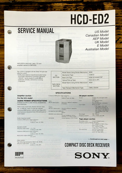 Sony HCD-ED2 Stereo  Service Manual *Original*