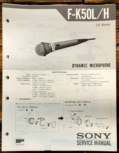 Sony F-K50L -K50H Microphone  Service Manual *Original*