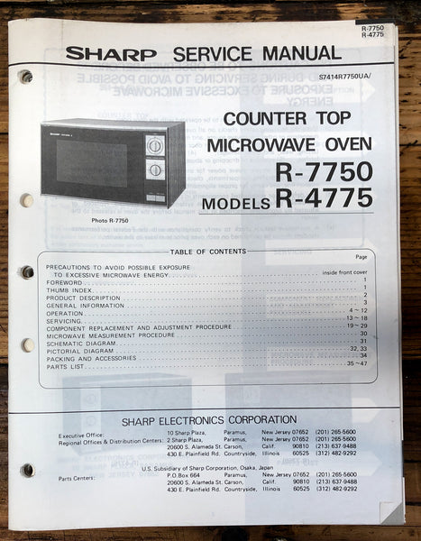 Sharp R-7750 R-4775 Microwave  Service Manual *Original*