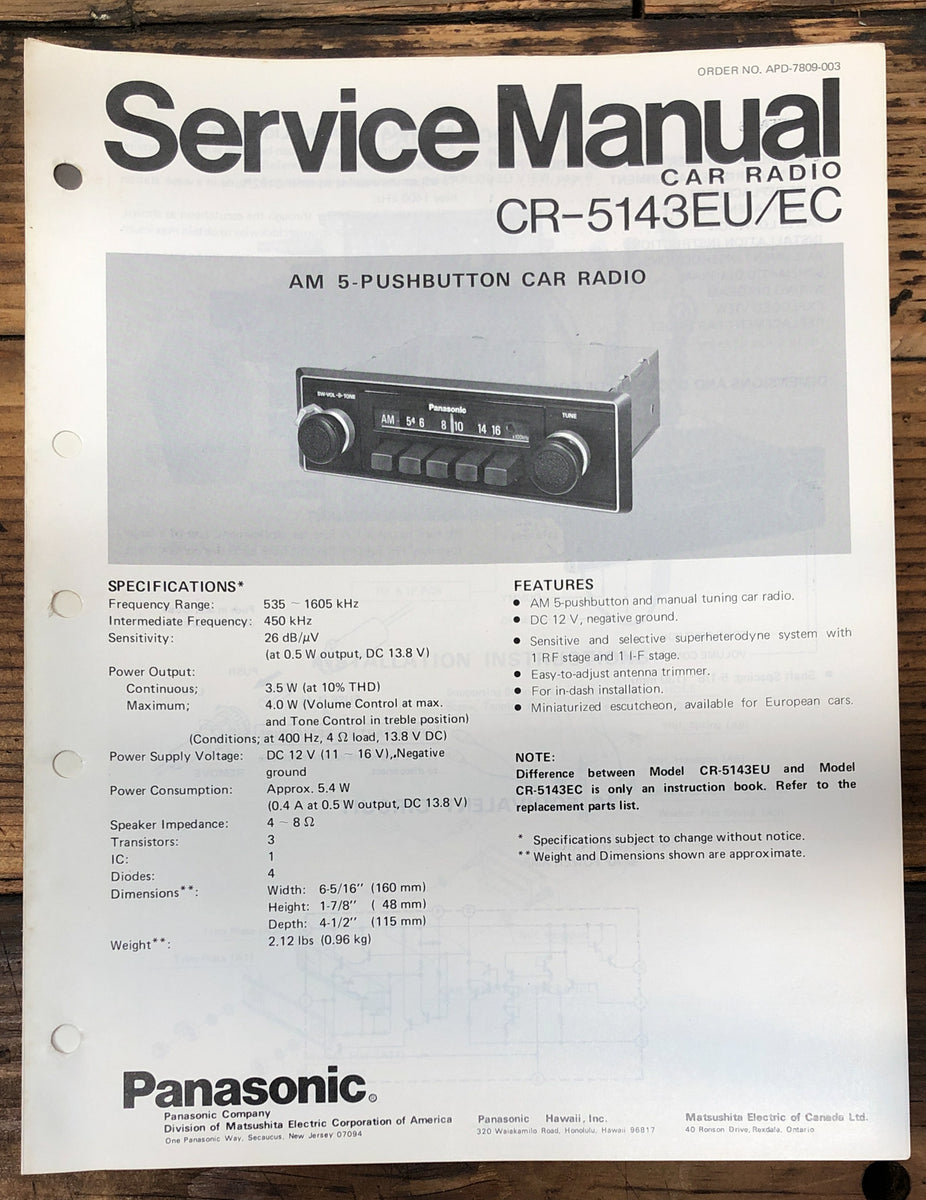 Car Audio Service Form Car Stereo Service Manual *Original* – Vintage Audio Store - Vintage ...
