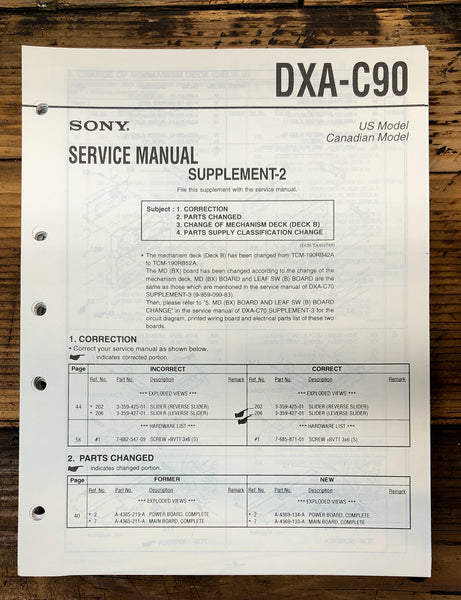 Sony HCD-C90 Stereo Supp. Service Manual *Original*