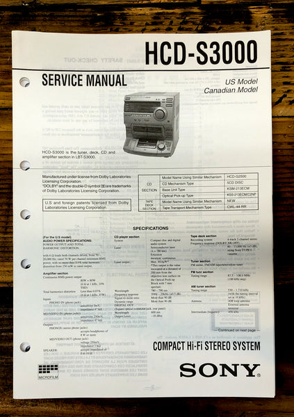 Sony HCD-S3000 Stereo  Service Manual *Original*