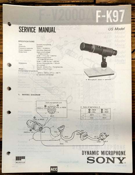 Sony F-K97 Microphone  Service Manual *Original*