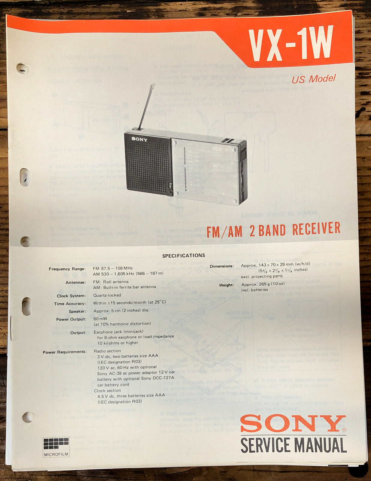 Sony VX-1W Receiver  Service Manual *Original*