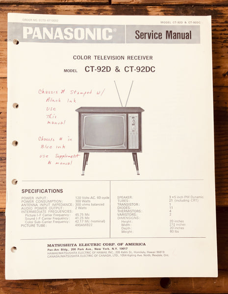 Panasonic CT-92D CT-92DC TV  Service Manual *Original*