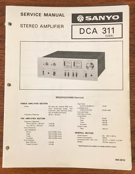 Sanyo DCA 311 Amplifier Service Manual *Original*