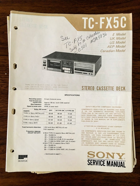 Sony TC-FX5C Cassette Service Manual *Original* #1