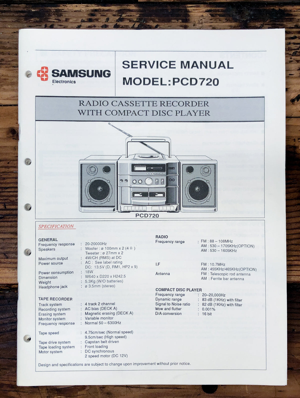 Samsung PCD720 PCD-720 Stereo  Service Manual *Original*