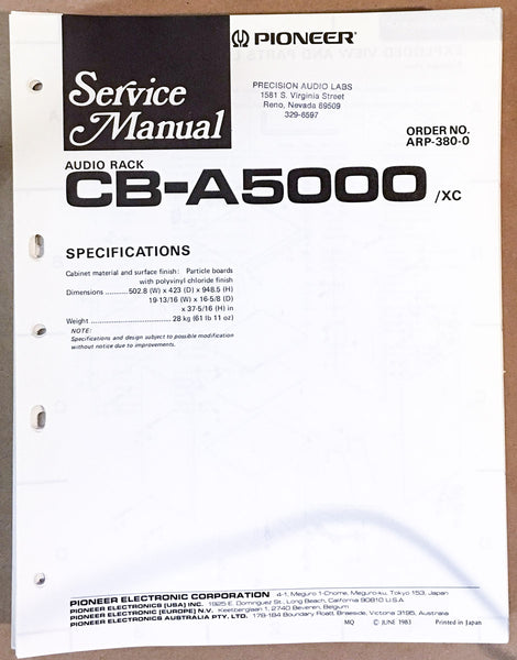 Pioneer CB-A5000 Audio Rack Service Manual *Original*