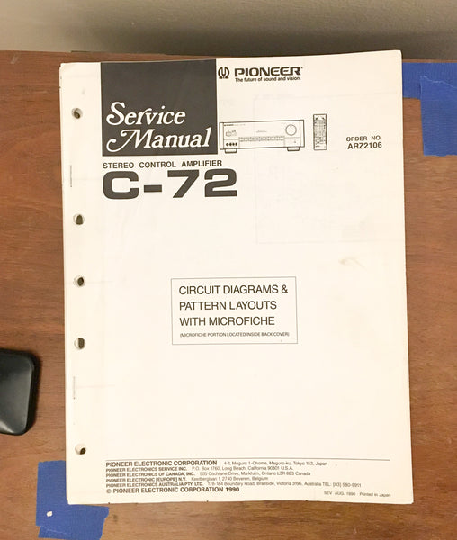 Pioneer C-72 Control Amplifier Service Manual *Original*