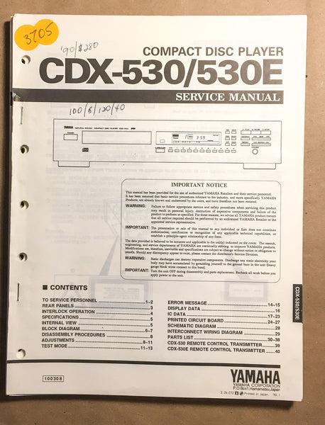 Yamaha CDX-530 CDX-530E CD Player  Service Manual *Original*