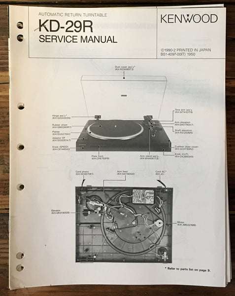 Kenwood KD-29R Record Player / Turntable Service Manual *Original*