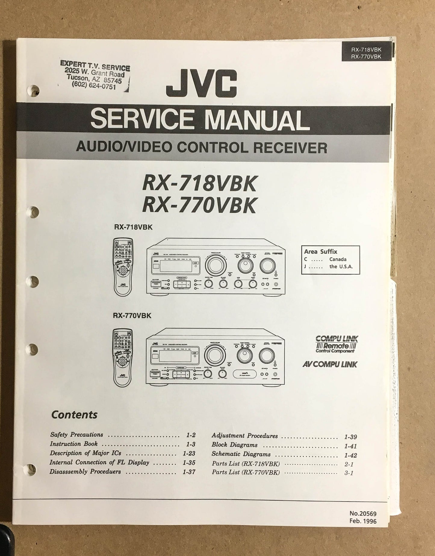 JVC RX-718 RX-770 VBK Receiver  Service Manual *Original*