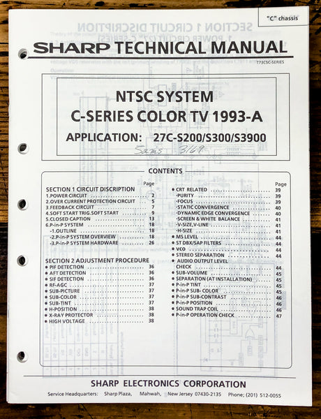 Sharp 27C-S200 S300 S3900 TV / Television Service Manual *Original* #2