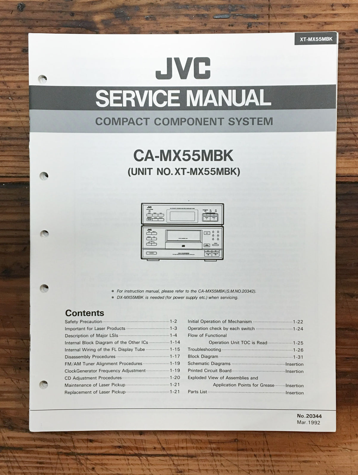 JVC XT-MX55 MBK Stereo  Service Manual *Original*