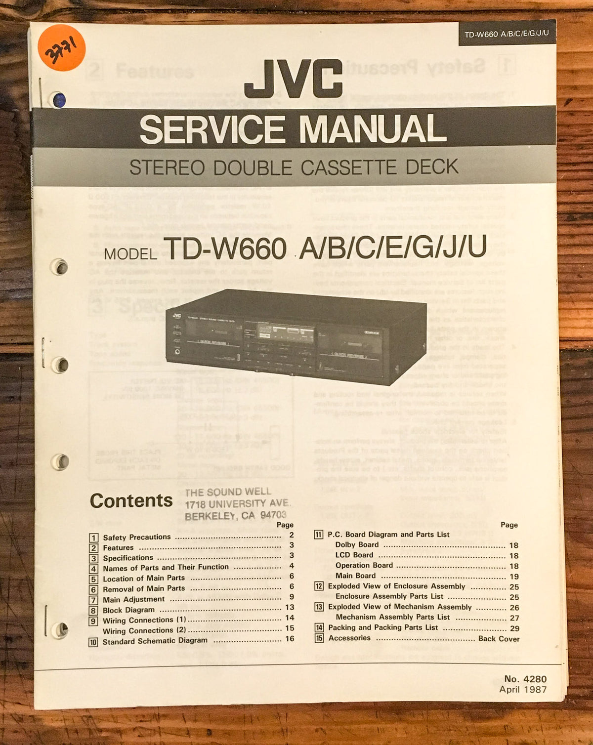 JVC TD-W660 Cassette Deck  Service Manual *Original* #2