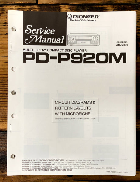 Pioneer PD-P920M CD Player  Service Manual *Original*